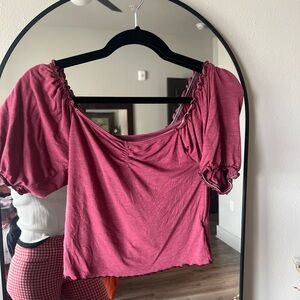 American Eagle Outfitters Pink Puff Sleeve Crop Blouse